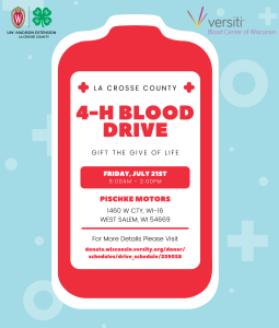 La Crosse County 4-H Blood Drive at the La Crosse Interstate Fair 2023!