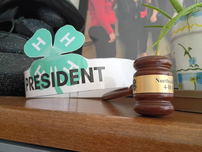 4-H headband that reads president with a gavel