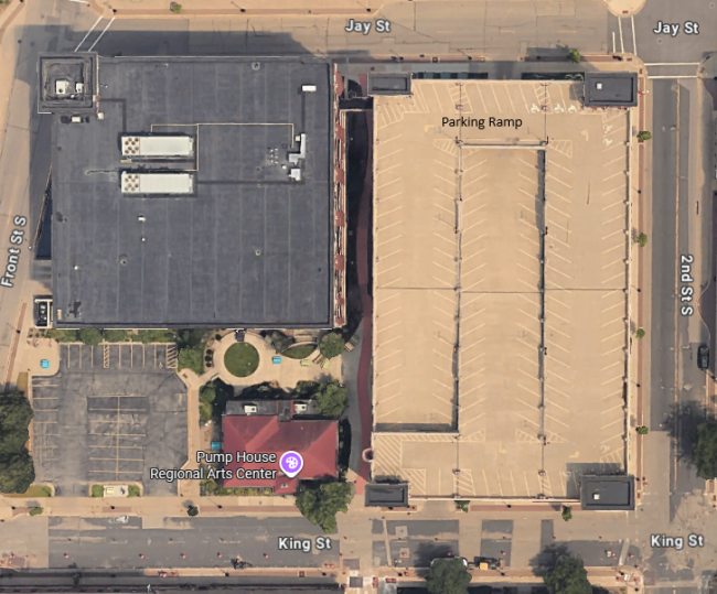 map of pumphouse, parking ramp, king streets and jay streets